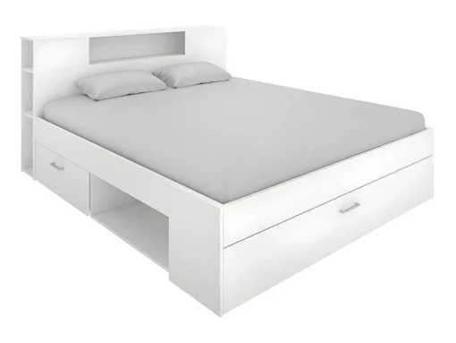 Bed Leandre Met Hoofdeinde, Opbergruimte En Lades - 160 X 200 Cm - Kleur: Wit