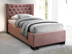 Bed Massimo Gestoffeerde Hoofdeinde Met Capitons - 90X200 Cm - Roze Fluweel