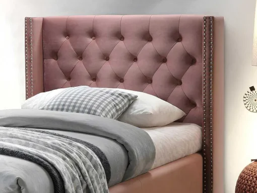 Bed Massimo Gestoffeerde Hoofdeinde Met Capitons - 90X200 Cm - Roze Fluweel