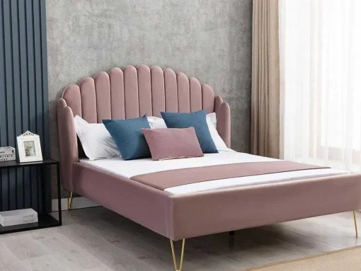 Bed Met Glooiend Hoofdeinde - 160 X 200 Cm - Fluweel - Oud Roze - Sagali