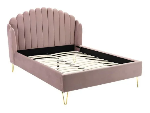 Bed Met Glooiend Hoofdeinde - 160 X 200 Cm - Fluweel - Oud Roze - Sagali