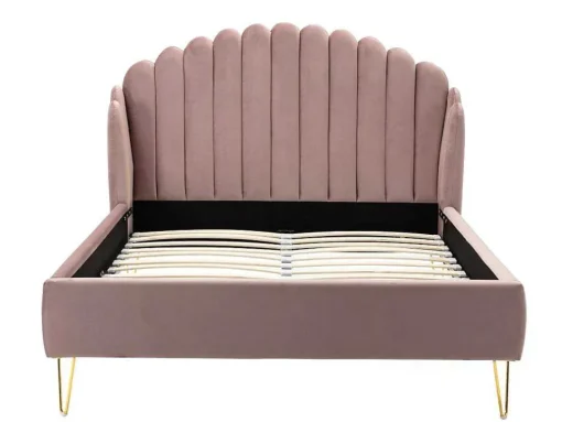 Bed Met Glooiend Hoofdeinde - 160 X 200 Cm - Fluweel - Oud Roze - Sagali