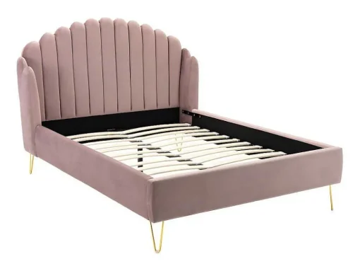 Bed Met Glooiend Hoofdeinde - 140 X 190 Cm - Fluweel - Oud Roze - Sagali