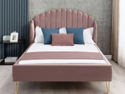 Bed Met Glooiend Hoofdeinde - 160 X 200 Cm - Fluweel - Oud Roze - Sagali