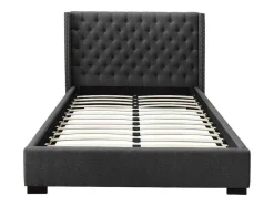 Bed Met Hoofdbord Met Capitonnage - 140 X 200 Cm - Stof - Grijs - Massimo