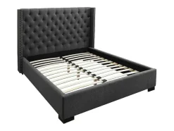 Bed Met Hoofdbord Met Capitonnage - 140 X 200 Cm - Stof - Grijs - Massimo