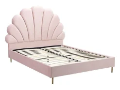 Bed Met Hoofdeinde In Schelpvorm - 160 X 200 Cm - Fluweel - Roze - Livaya