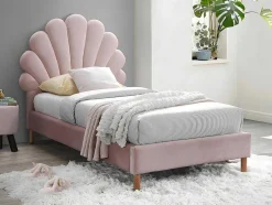 Bed Met Hoofdeinde In Schelpvorm 90 X 190 Cm - Fluweel - Roze - Moana