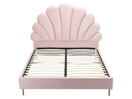 Bed Met Hoofdeinde In Schelpvorm - 160 X 200 Cm - Fluweel - Roze - Livaya