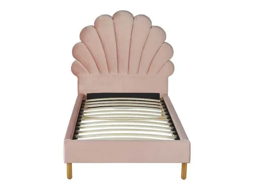 Bed Met Hoofdeinde In Schelpvorm90X190 Cm - Fluweel - Roze - Met Matras - Moana