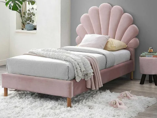 Bed Met Hoofdeinde In Schelpvorm90X190 Cm - Fluweel - Roze - Met Matras - Moana