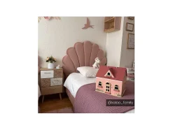 Bed Met Hoofdeinde In Schelpvorm 90 X 190 Cm - Fluweel - Roze - Moana