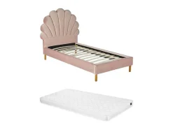 Bed Met Hoofdeinde In Schelpvorm90X190 Cm - Fluweel - Roze - Met Matras - Moana