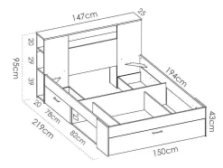 Bed Met Hoofdeinde Met Opbergruimte En Lades - 140 X 190 Cm - Kleur: Wit + Bedbodem + Matras - Leandre