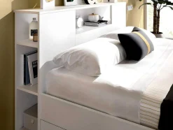 Bed Met Hoofdeinde Met Opbergruimte En Lades - 140 X 190 Cm - Kleur: Wit + Bedbodem + Matras - Leandre