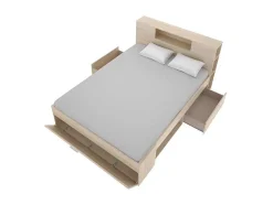 Bed Met Hoofdeinde, Opbergruimte En Lades - 160 X 200 Cm - Eikenkleur - Leandre