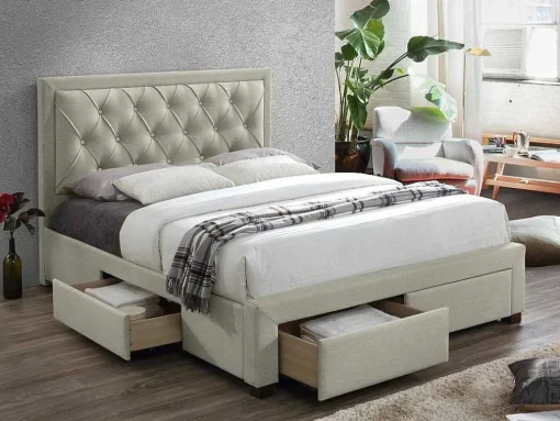 Bed Met Lades - Fluweel Champagnekleur - 140X190 Cm - Leopold