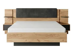 Bed Met Nachtkastjes 160 X 200 Cm - Met Ledverlichting - Kleur: Naturel En Antraciet - Elynia
