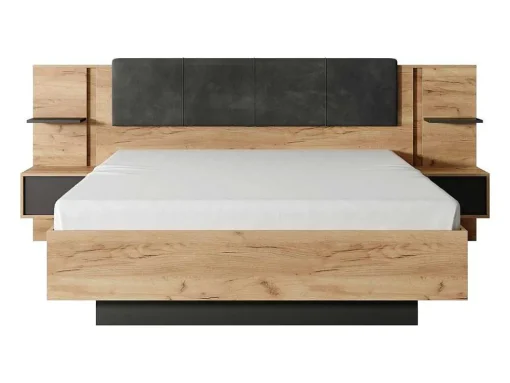 Bed Met Nachtkastjes 160 X 200 Cm - Met Ledverlichting - Kleur: Naturel En Antraciet - Elynia