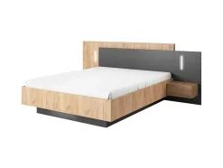 Bed Met Nachtkastjes 160 X 200 Cm - 2 Laden - Met Led'S - Kleur : Naturel En Antraciet - Francoli