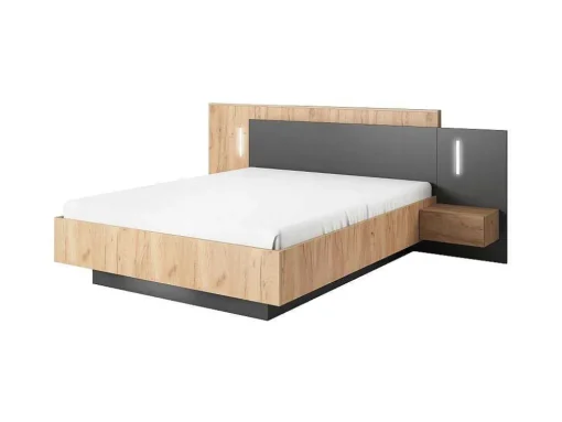 Bed Met Nachtkastjes 160 X 200 Cm - 2 Laden - Met Led'S - Kleur : Naturel En Antraciet - Francoli