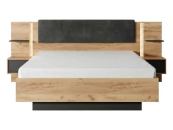 Bed Met Nachtkastjes 160 X 200 Cm - Met Ledverlichting - Kleur: Naturel En Antraciet - Elynia