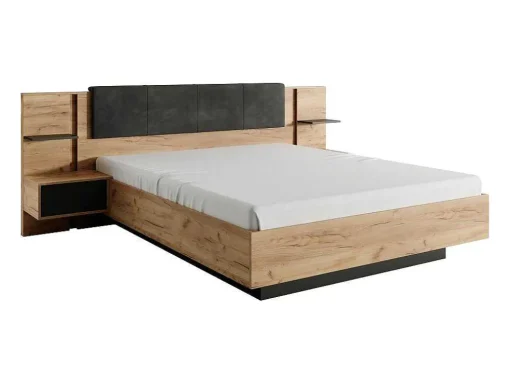 Bed Met Nachtkastjes 160 X 200 Cm - Met Ledverlichting - Kleur: Naturel En Antraciet - Elynia