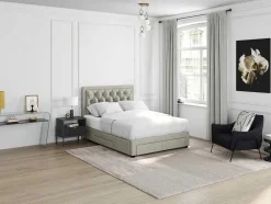 Bed Met Opbergruimte - Stof - Kleur: Champagne - 180 X 200 Cm - Leopold
