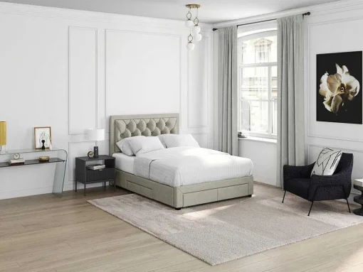 Bed Met Opbergruimte - Stof - Kleur: Champagne - 180 X 200 Cm - Leopold