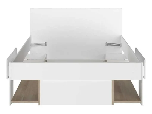 Bed Met Opbergruimte 120 X 190 Cm Wit En Houtlook Kinselia
