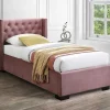 Bed Met Opbergruimte 90 X 200 Cm Met Gecapitonneerd Hoofdbord Fluweel Roze Met Matras Massimo
