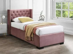 Bed Met Opbergruimte 90 X 200 Cm Met Gecapitonneerd Hoofdbord Fluweel Roze Met Matras Massimo