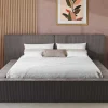 Bed Met Opbergruimte 180 X 200 Cm - Ribfluweel - Taupe + Matras - Timano