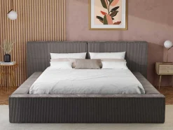 Bed Met Opbergruimte 180 X 200 Cm - Ribfluweel - Taupe + Matras - Timano