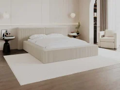 Bed Met Opbergruimte 160 X 200 Cm - Ribfluweel - Beige + Matras - Timano