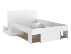 Bed Met Opbergruimte 120 X 190 Cm Wit En Houtlook Kinselia