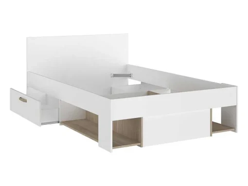Bed Met Opbergruimte 120 X 190 Cm Wit En Houtlook Kinselia