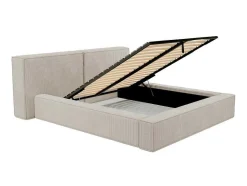 Bed Met Opbergruimte 160 X 200 Cm - Ribfluweel - Beige + Matras - Timano