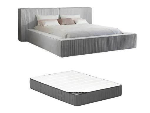 Bed Met Opbergruimte 180 X 200 Cm - Ribfluweel - Lichtgrijs + Matras - Timano