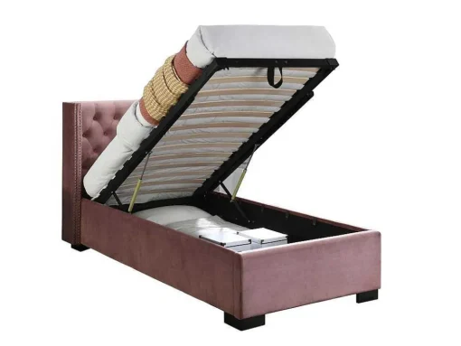 Bed Met Opbergruimte 90 X 200 Cm Met Gecapitonneerd Hoofdbord Fluweel Roze Met Matras Massimo