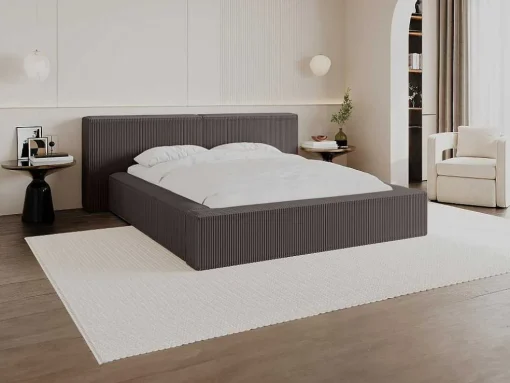 Bed Met Opbergruimte 180 X 200 Cm - Ribfluweel - Taupe + Matras - Timano