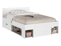 Bed Met Opbergruimte 120 X 190 Cm Wit En Houtlook Kinselia
