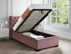 Bed Met Opbergruimte 90 X 200 Cm Met Gecapitonneerd Hoofdbord Fluweel Roze Met Matras Massimo