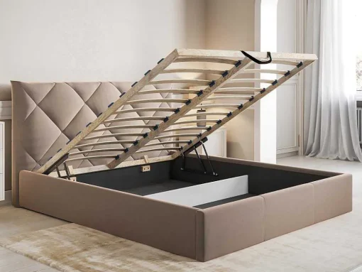 Bed Met Opbergruimte 160 X 200 Cm - Velours - Beige - Stari Van Pascal Morabito - Van Pascal Morabito