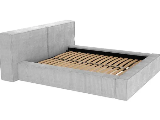 Bed Met Opbergruimte 180 X 200 Cm - Ribfluweel - Lichtgrijs + Matras - Timano