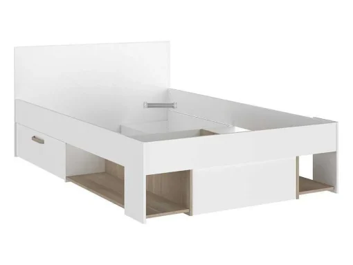 Bed Met Opbergruimte 120 X 190 Cm Wit En Houtlook Kinselia