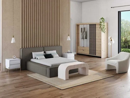 Bed Met Opbergruimte 180 X 200 Cm - Ribfluweel - Taupe + Matras - Timano