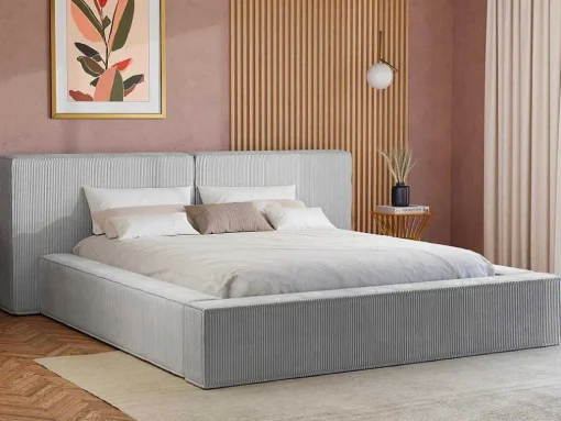 Bed Met Opbergruimte 180 X 200 Cm - Ribfluweel - Lichtgrijs + Matras - Timano