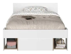 Bed Met Opbergruimte 120 X 190 Cm Wit En Houtlook Kinselia