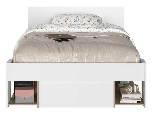 Bed Met Opbergruimte 120 X 190 Cm Wit En Houtlook Kinselia